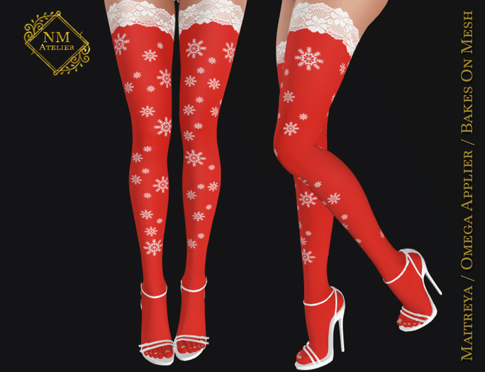 Second Life Marketplace - Red Snow Lace Trim Stockings Maitreya Omega